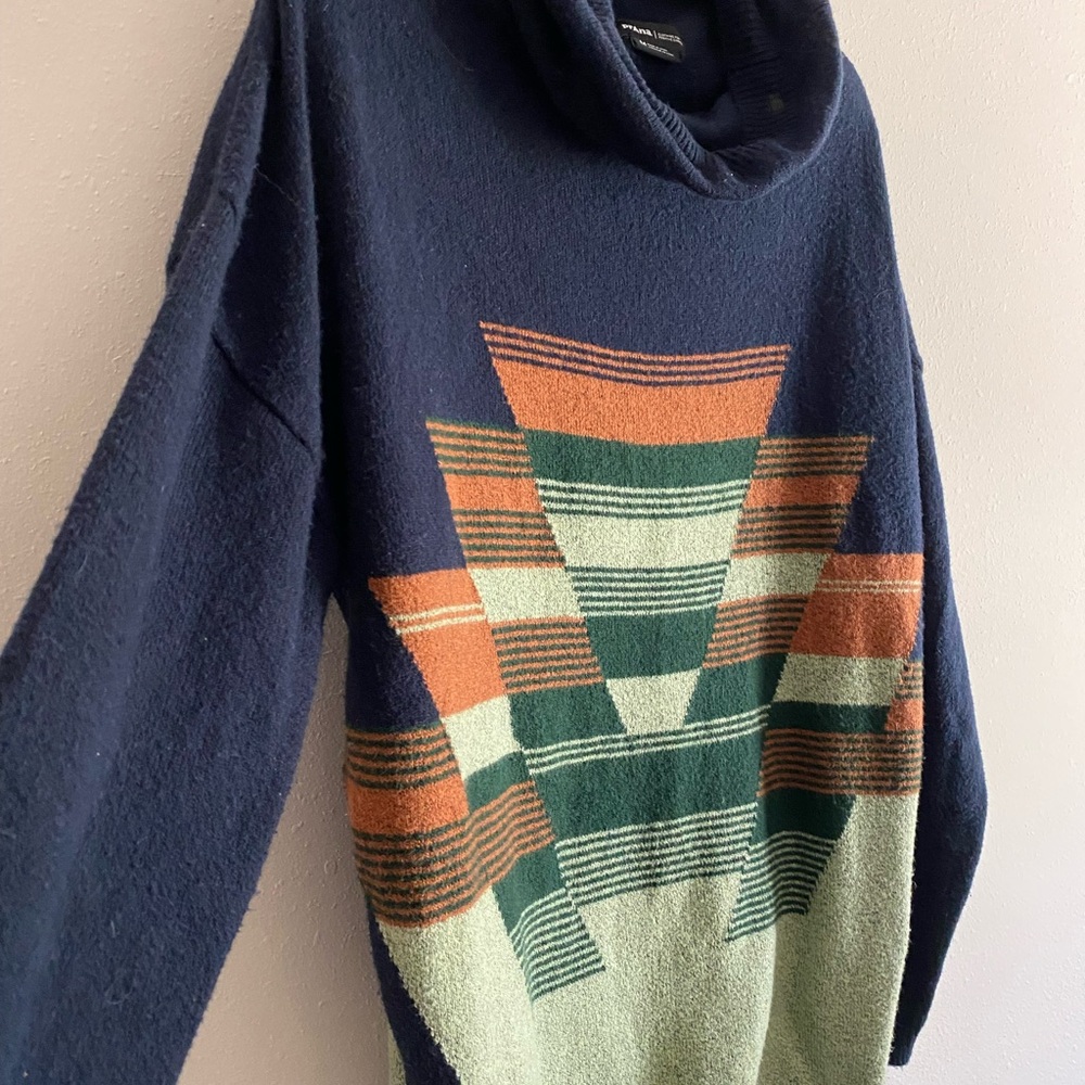 Prana Cowl Neck Sweater in Navy, Green, and Orange - Picture 2 of 6